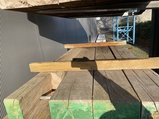 Ca. 4x Guyana Teak dragline schotten, diverse afmetingen, lengte 180cm